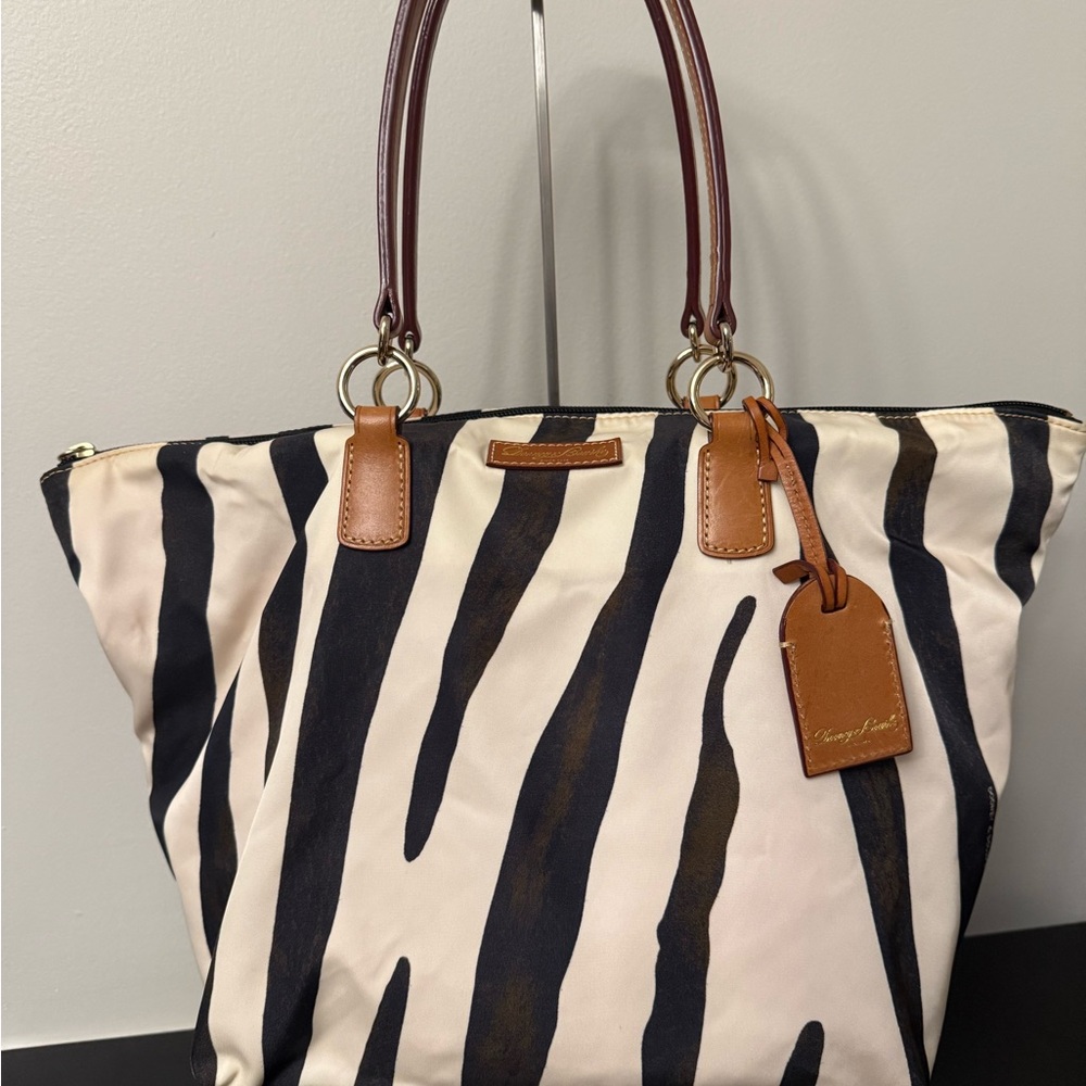 Dooney & Bourke Zebra Print Tote Tan Leather Trim NWOT